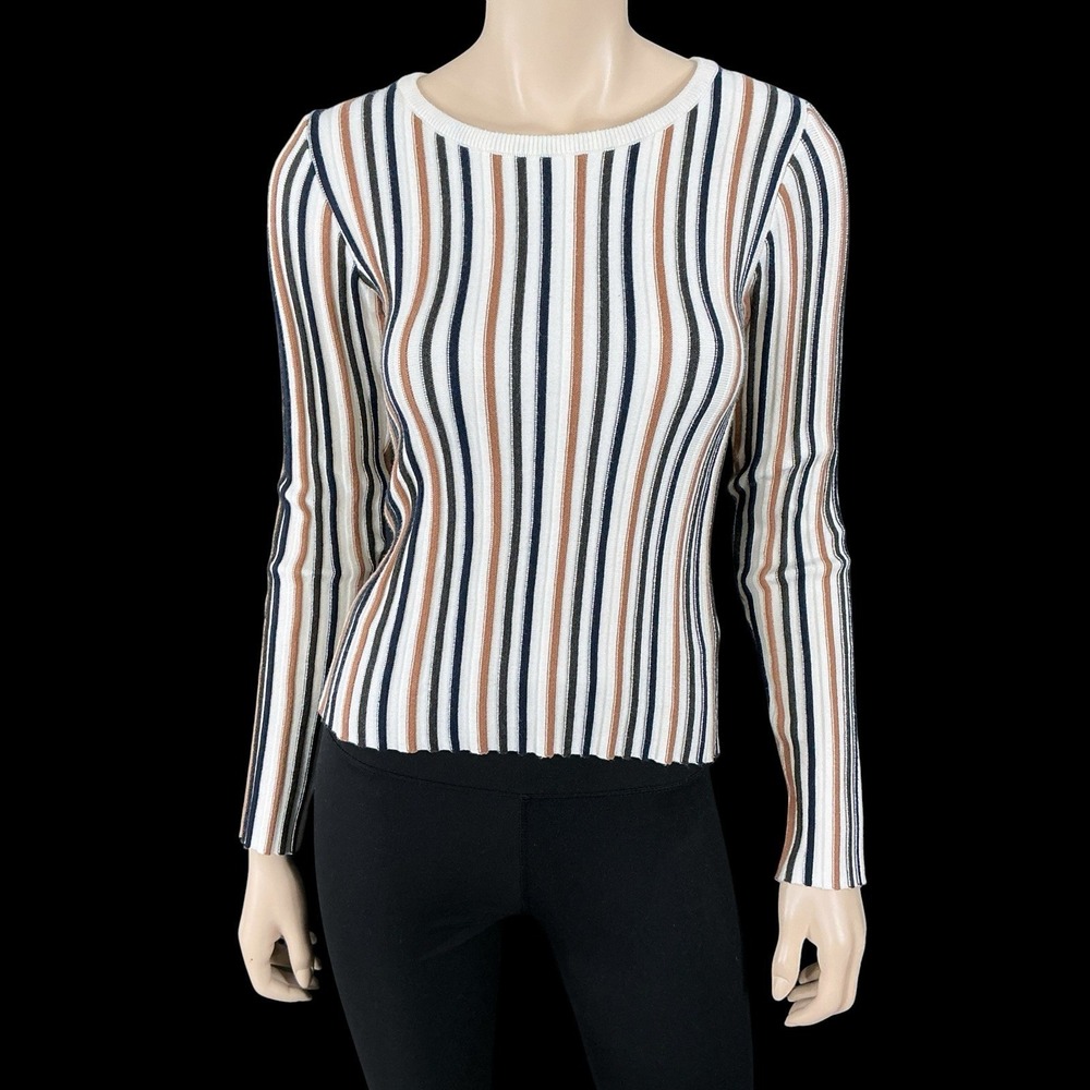 Sunday Edition Sweater Women Small Ivory Tan Black Long Sleeve Striped Stretch